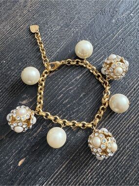 Gold-Tone Pearl & Crystal Charm Bracelet